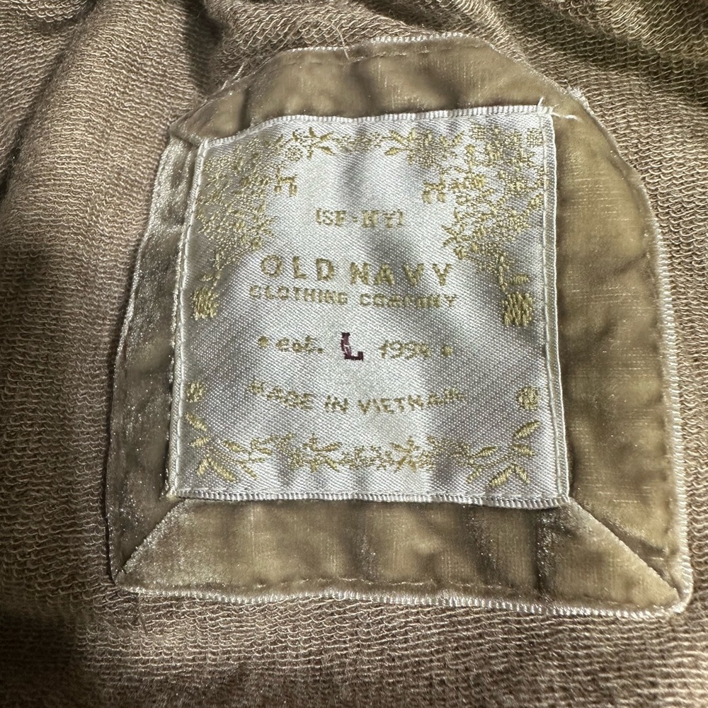 Y2K Old Navy Taupe Hooded V-Neck Pullover Sweatshirt - Picture 2 of 8